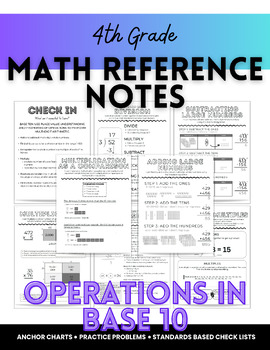 Preview of 4th Grade Math Reference Notes w/Practice Problems, Anchor Charts - OPERATIONS