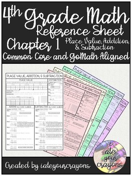 Preview of 4th Grade Math Reference Sheet (Go-Math Chapter 1)