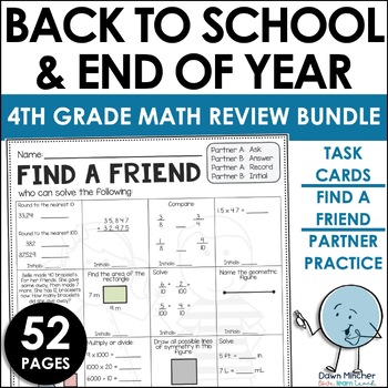 Preview of 4th Grade Math Review Back to School Math Review and End of the Year Activities
