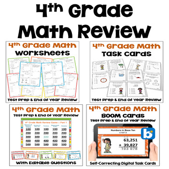 Preview of End of Year Review - 4th Grade Math Bundle with Worksheets, Task Cards and Games