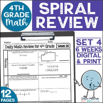 Preview of 4th Grade Math Review Daily Spiral Morning Work Warm Ups Print & Google Set 4