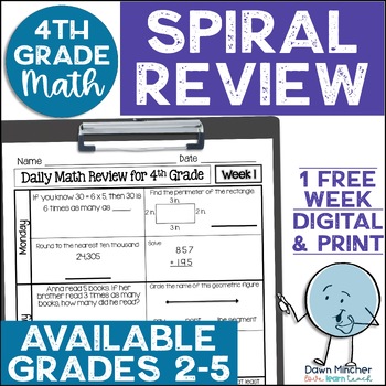 Preview of 4th Grade Math Review Daily Spiral Morning Work Warm Ups Print & Google Week 1