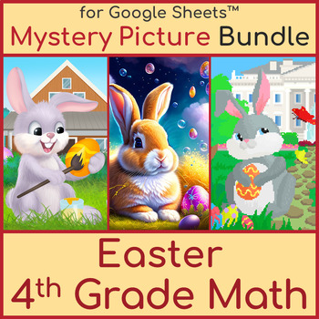 Preview of 4th Grade Math Review | Easter Bunny Mystery Picture Bundle