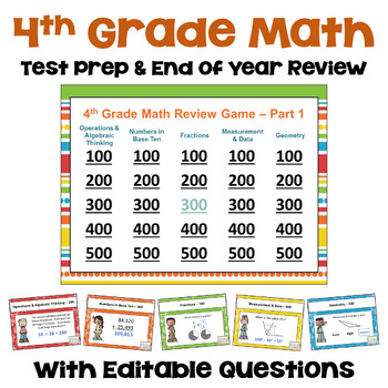 Preview of End of Year Review - 4th Grade Math Games Similar to Jeopardy