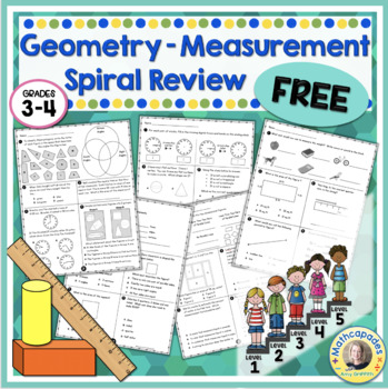Preview of 4th Grade Math Review | Geometry Measurement Spiral Review FREE