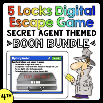 Preview of 4th Grade Math Review Escape Game Growing Bundle | Boom™ | 5 Locks