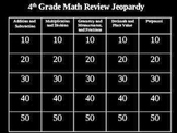 4th Grade Math Review Jeopardy Game