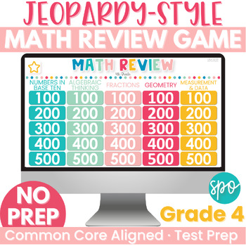 Preview of 4th Grade Math Review Jeopardy Game - NO PREP Fourth Grade Math Test Prep