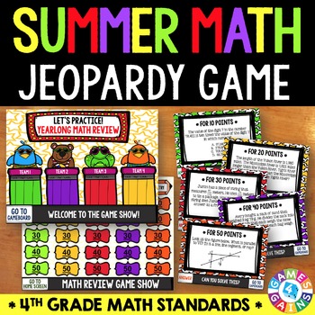 Preview of 4th Grade Fun End of the Year Math Review Activity Jeopardy Game Show Summer