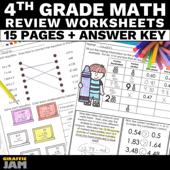 Preview of 4th Grade Math Review Packet Back to School Math Activities 4th Grade Review