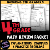 4th Grade Math Review Packet - End of Year Math Test Prep - Summer Math Packet