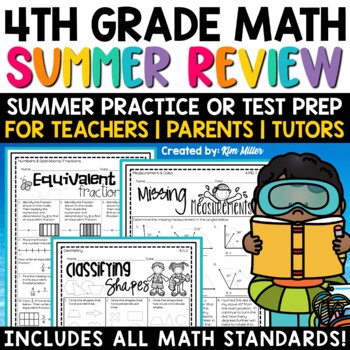 Preview of 4th Grade Math Review Packet Summer Math Test Prep Homework Assessment Worksheet