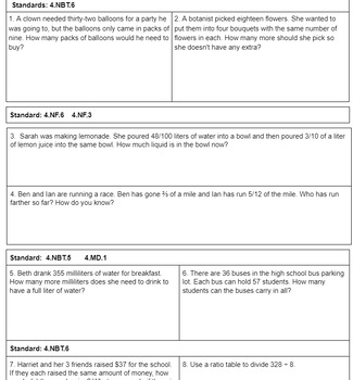 Preview of 4th Grade Math Review Quiz