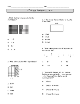 4th grade math review quizzes 11 15 by d math tpt