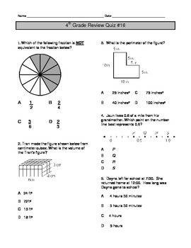 4th Grade Math Review Quizzes #16-20 by D Math | TpT