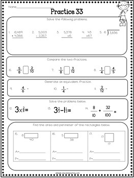 4th Grade Math Review Spiral Worksheets By.