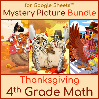 Preview of 4th Grade Math Review | Thanksgiving Mystery Picture Bundle
