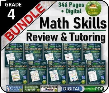 Preview of 4th Grade Math Skills Review and Tutoring Bundle - Print and Digital Versions