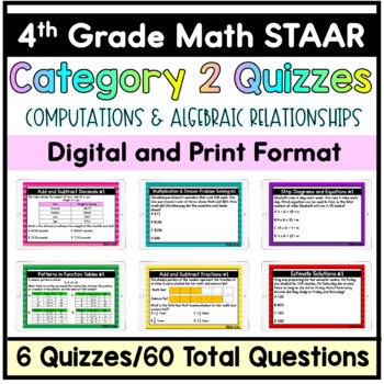 Preview of 4th Grade Math STAAR - Category 2 Quizzes - Digital and Print Format