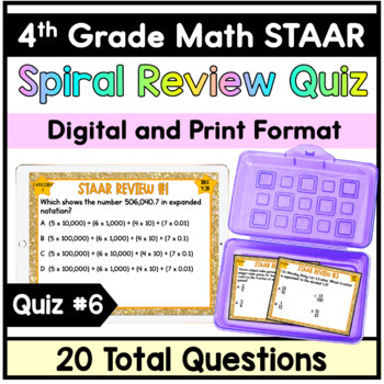 Preview of 4th Grade Math STAAR Practice Review Quiz #6 - Digital and Print Format