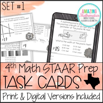 Preview of 4th Grade Math STAAR Review & Prep Set #1 - Task Cards - PDF & Digital