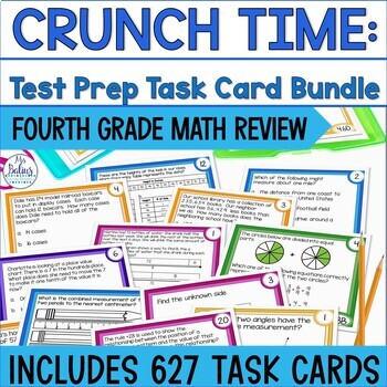Preview of 4th Grade Math Test Prep STAAR TEKS Spiral Review Task Cards Activities