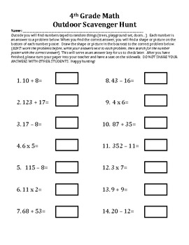 4th Grade Math Scavenger Hunt by TG Robinson | Teachers Pay Teachers