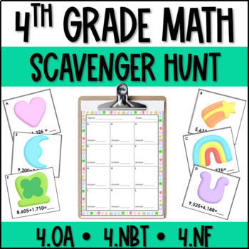 Preview of 4th Grade Math Scavenger Hunt Game - St. Patrick's Day Lucky Charms Theme