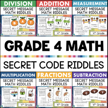 Preview of 4th Grade Math Puzzles Math Riddles BUNDLE Division Multiplication Fractions