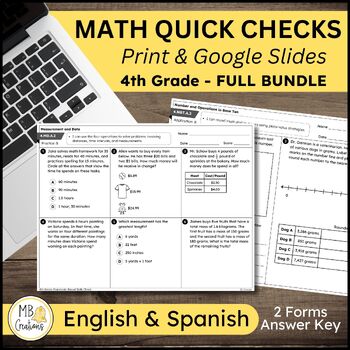 Preview of 4th Grade Math Skills Assessments Common Core Standards Based Quick Checks