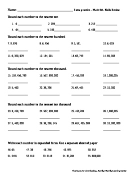 Preview of 4th Grade Math Skills Review