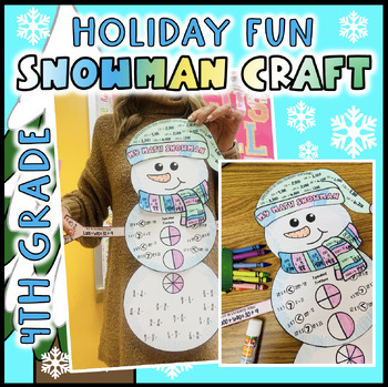Preview of 4th Grade Math Snowman January Winter Craft Multiplication/Fractions/Rounding