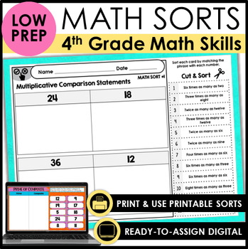 Preview of 4th Grade Math Sorts - Digital Math Sorts Included for Digital Math Centers