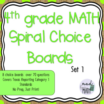 4th Grade Math Spiral Choice Boards Set 1 Over 60 Questions Homework ...
