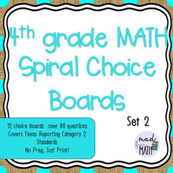 Preview of 4th Grade Math Spiral Choice Boards Set 2, Homework, Math Centers, Review