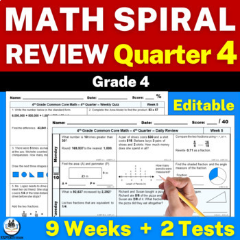 Preview of 4th Grade Math Spiral Daily Review-Weekly Quiz | Warm-ups| Homework| 4th Quarter