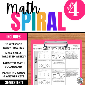 Preview of 4th Grade Math Spiral Review: 18 Weeks of Printable Practice or Homework
