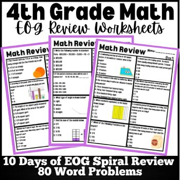 Preview of 4th Grade Math Spiral Review EOG Test Prep Word Problem Practice Worksheets