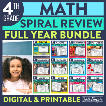Preview of 4th Grade Math Spiral Review Practice for the Entire Year | Printable & Digital