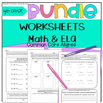 Preview of 4th Grade Math Worksheet Bundle with Reading, Common Core