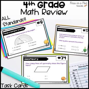Preview of 4th Grade End of the Year Math Review Summer Packets Fraction Scoot Task Cards +