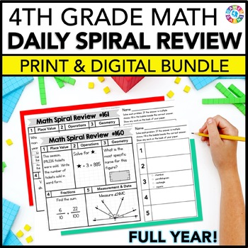 Preview of 4th Grade Math Spiral Review Packet Daily Morning Work, Math Warm-Ups, Homework