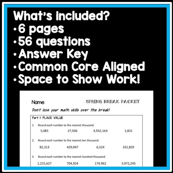 4th grade math spring break packet test prep packet end of year