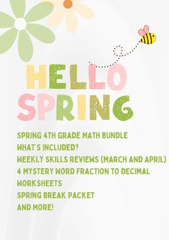 Preview of 4th Grade Math Spring Break Worksheet Bundle Review Activities Packet