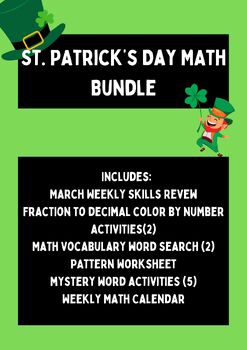 Preview of 4th Grade Math St. Patrick's Day Review Spring Activity Bundle