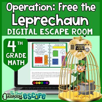 Preview of 4th Grade Math St. Patrick's Day Digital Escape Room Activity Free a Leprechaun!