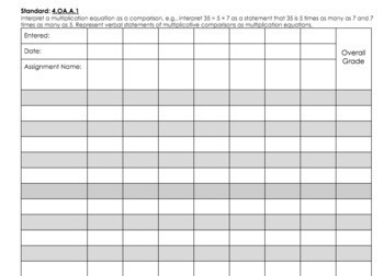 Preview of 4th Grade Math Standards Gradebook Single Pages