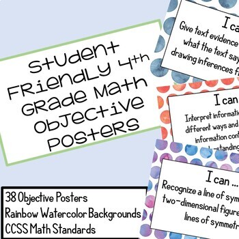 Preview of 4th Grade Math Student-Friendly Objective Posters