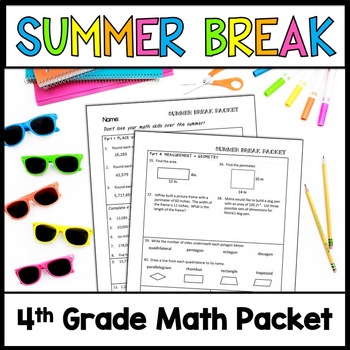 Preview of 4th Grade Math Summer Break Packet, Test Prep Packet, End-of-Year Review