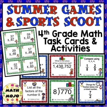 Preview of 4th Grade Math: Summer Games and Sports Scoot